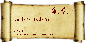 Hanák Iván névjegykártya