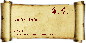 Hanák Iván névjegykártya